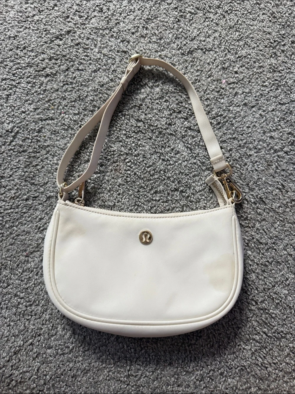 lululemon athletica Cream Crescent Shoulder Bag with Gold Logo